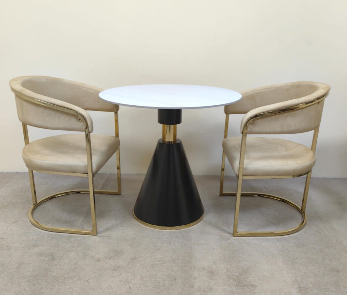 Round Marble-Top Dining Set with 2 Velvet Chairs 2