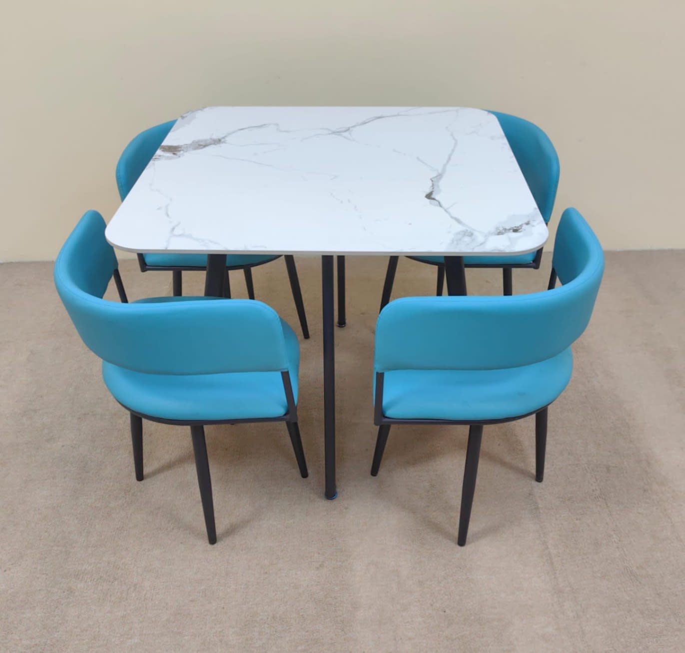 4-Seater Dining Set with Marble-Effect Top