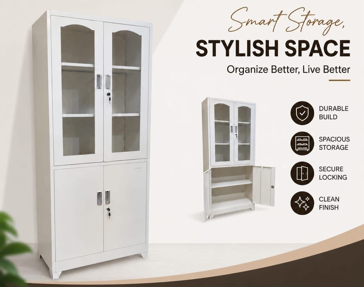 Metal Storage Cabinet with Glass Doors 3