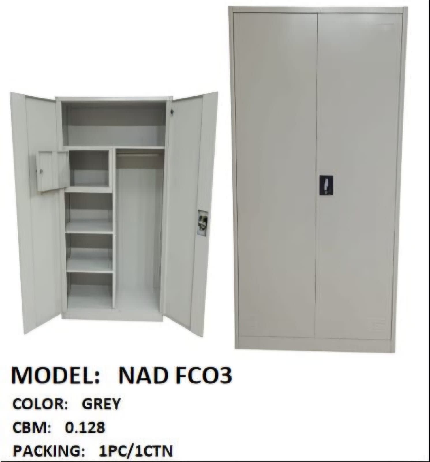 Two-Door Steel Wardrobe with Shelves and Hanging Rail