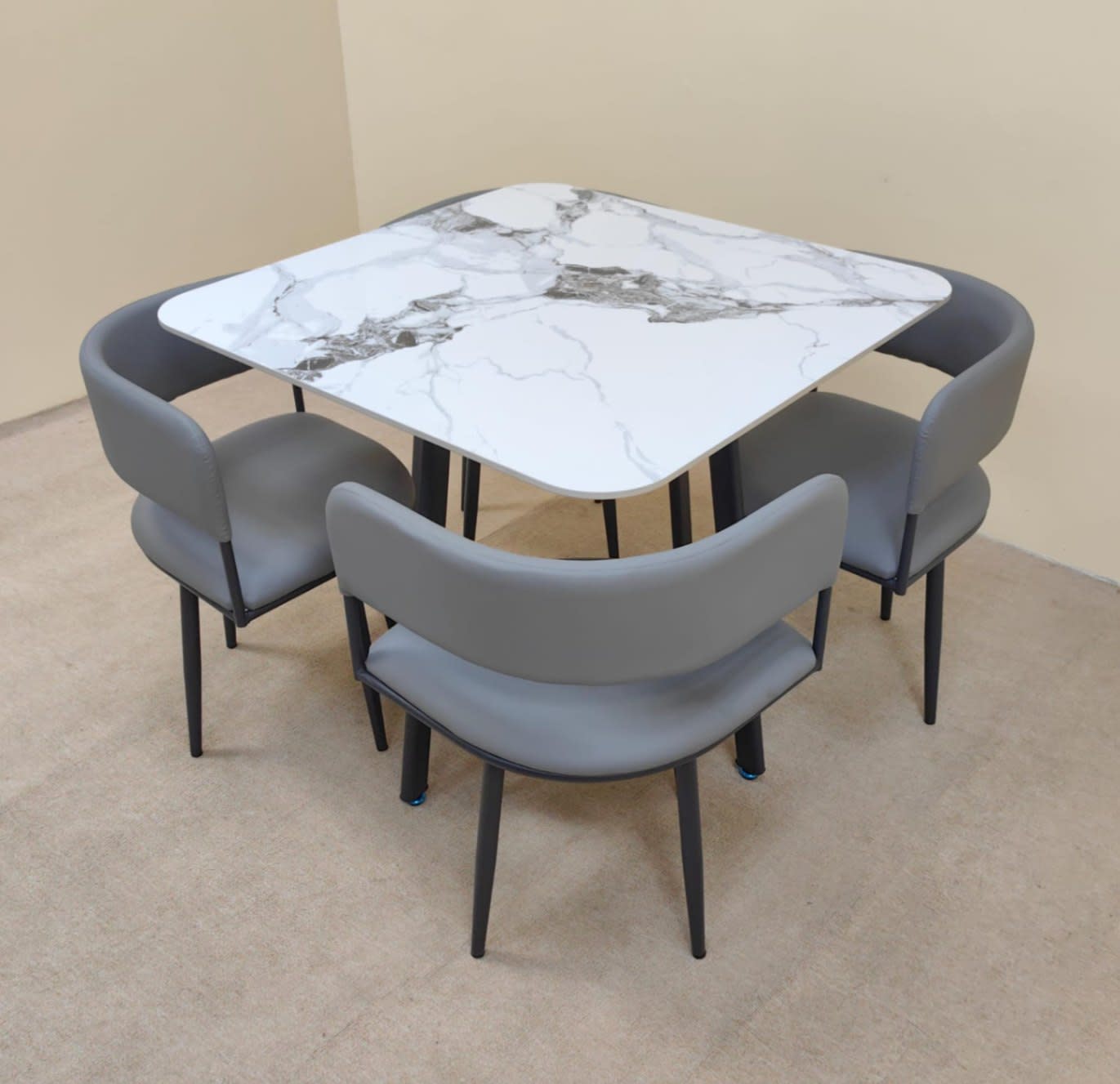 4-Seater Dining Set with Marble-Effect Table 2
