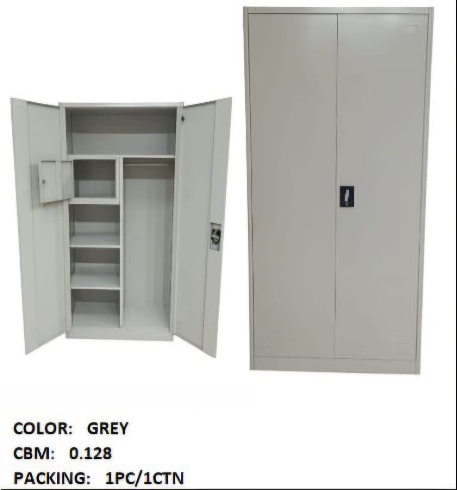 2-Door Steel Wardrobe with Shelves and Hanging Rail 2