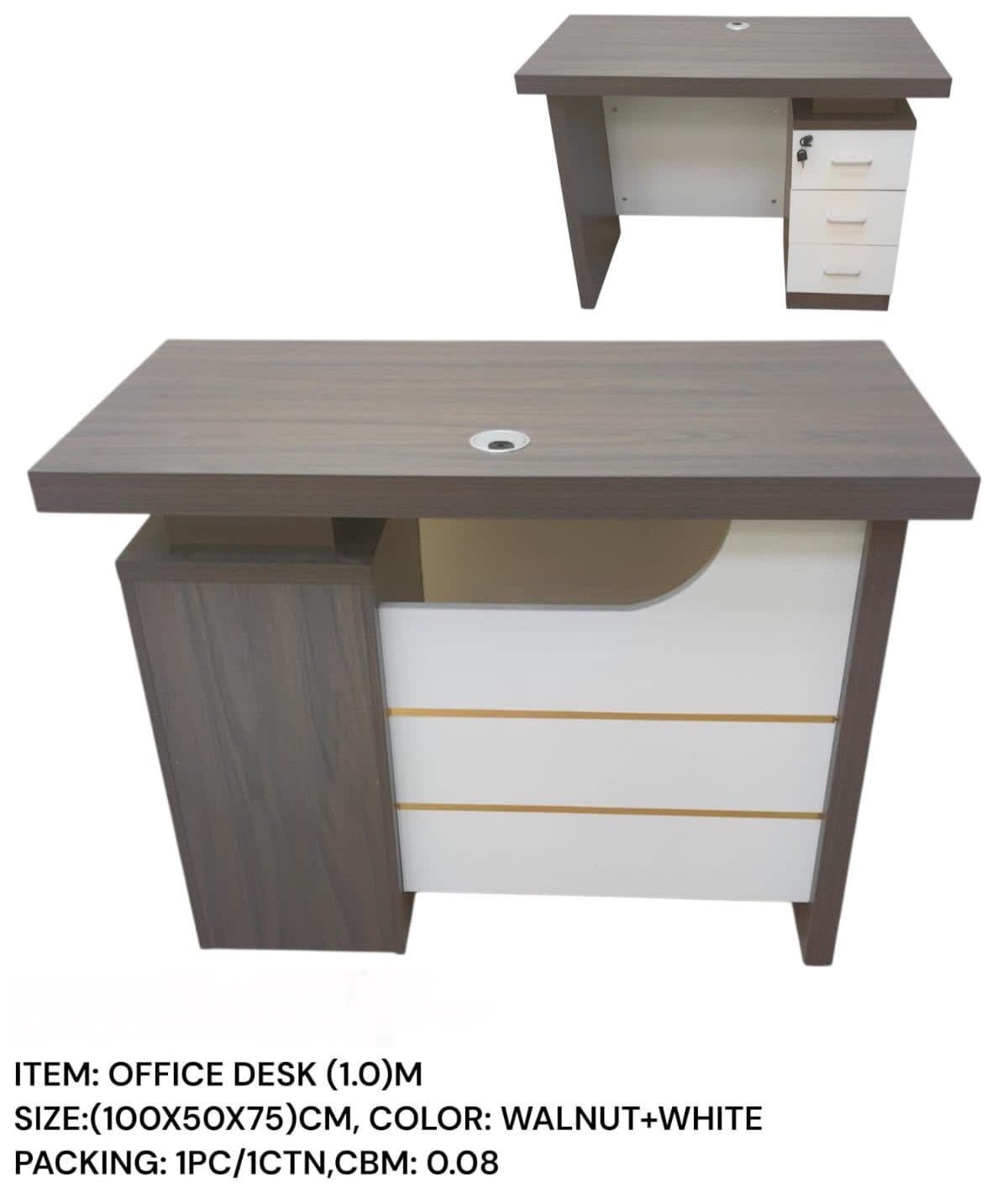 Product label for new office desk at Bufaisal Shop C Ajman showing item details