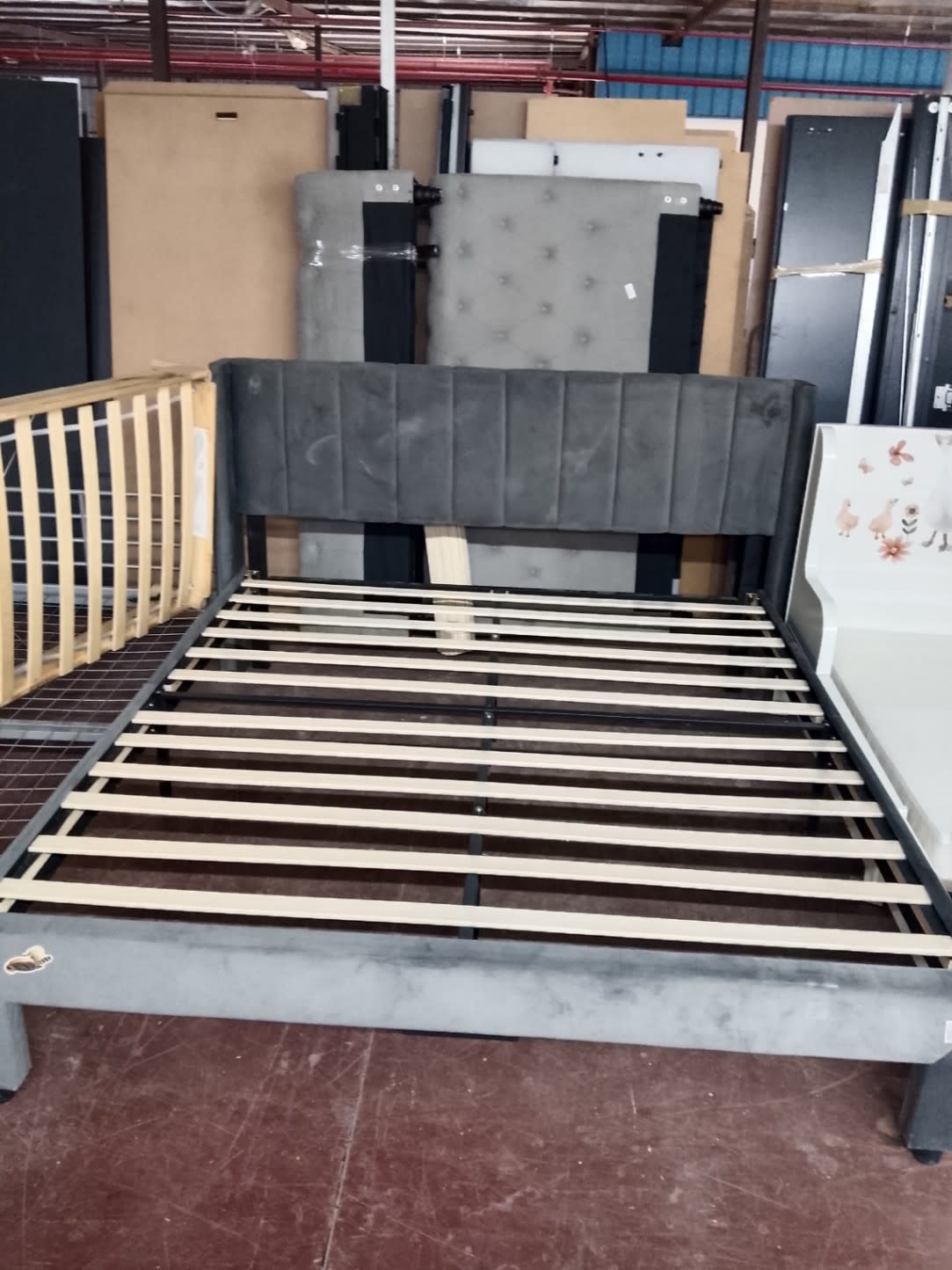 Upholstered Bed Frame with Winged Headboard