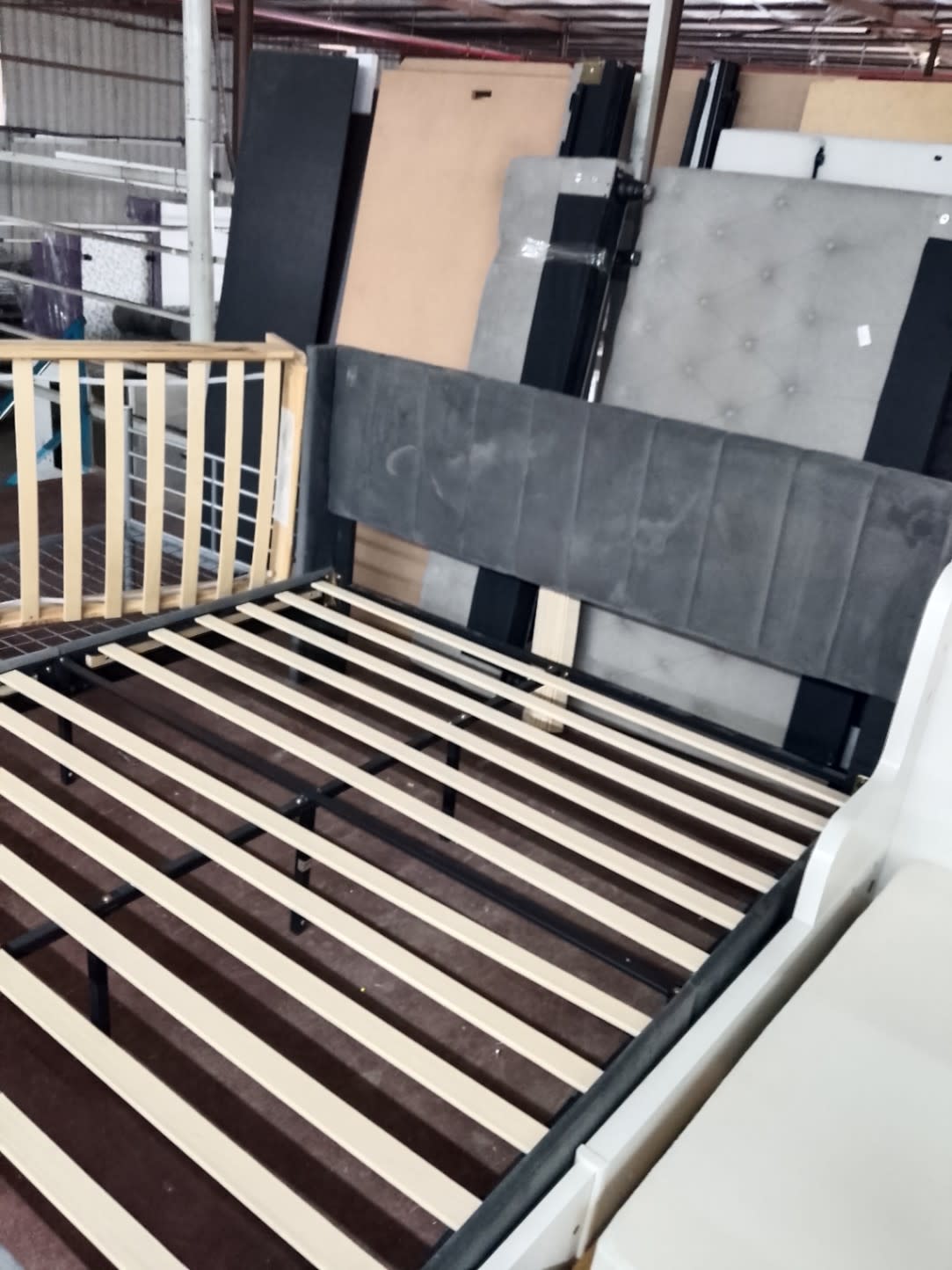 Upholstered Bed Frame with Winged Headboard 2