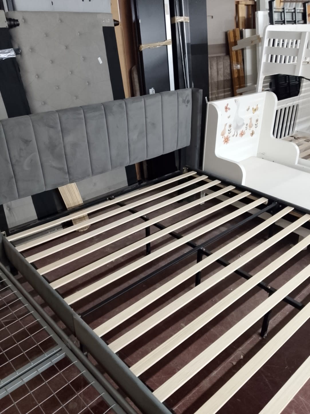 Upholstered Bed Frame with Winged Headboard 3