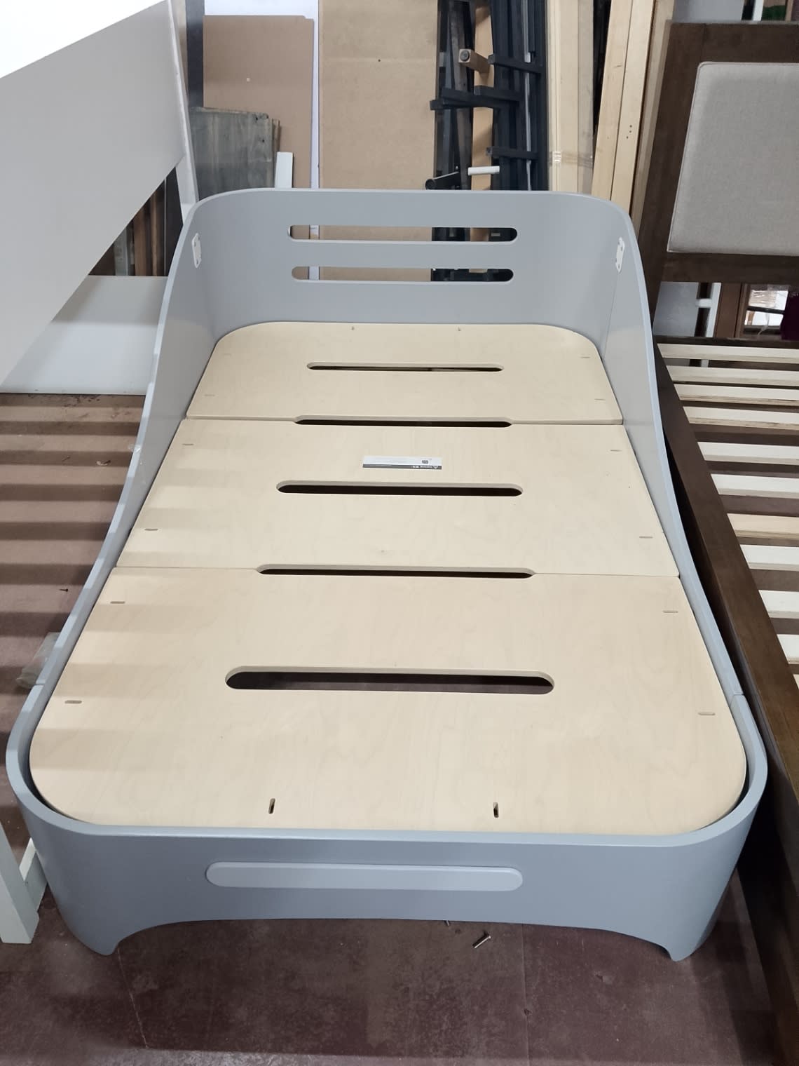 Barcode label photo for used single kids bed frame at Bufaisal Shop D Ajman