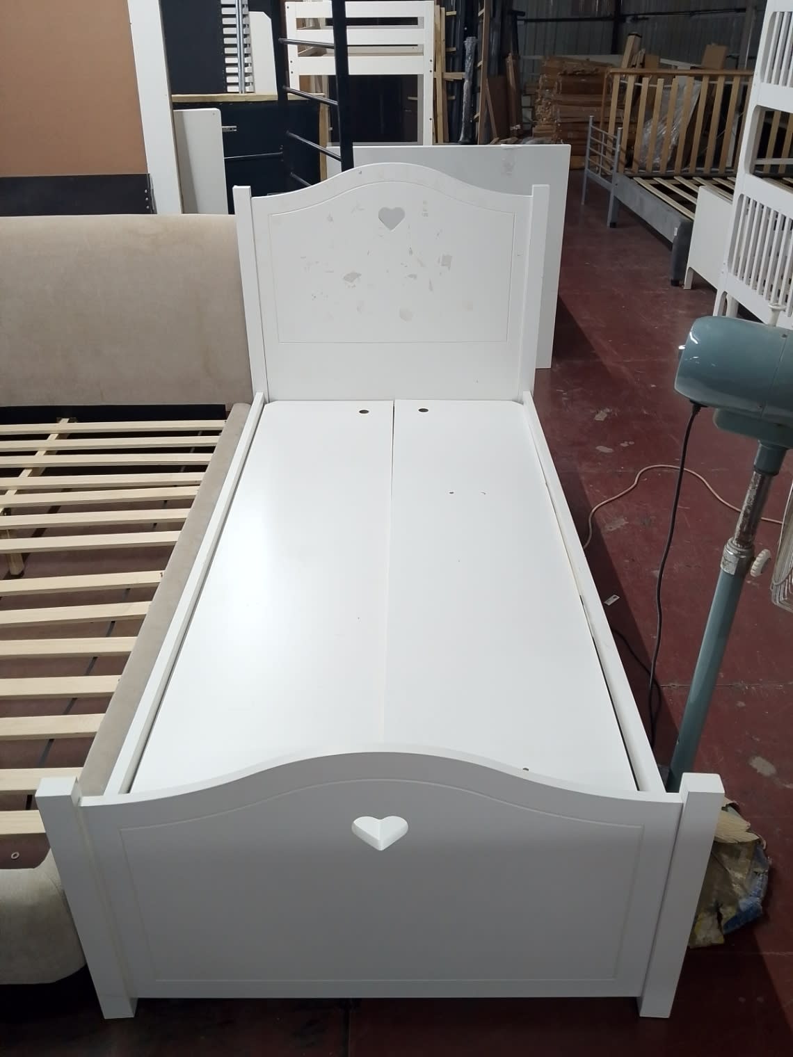 Single Kids Bed Frame White with Heart Detail