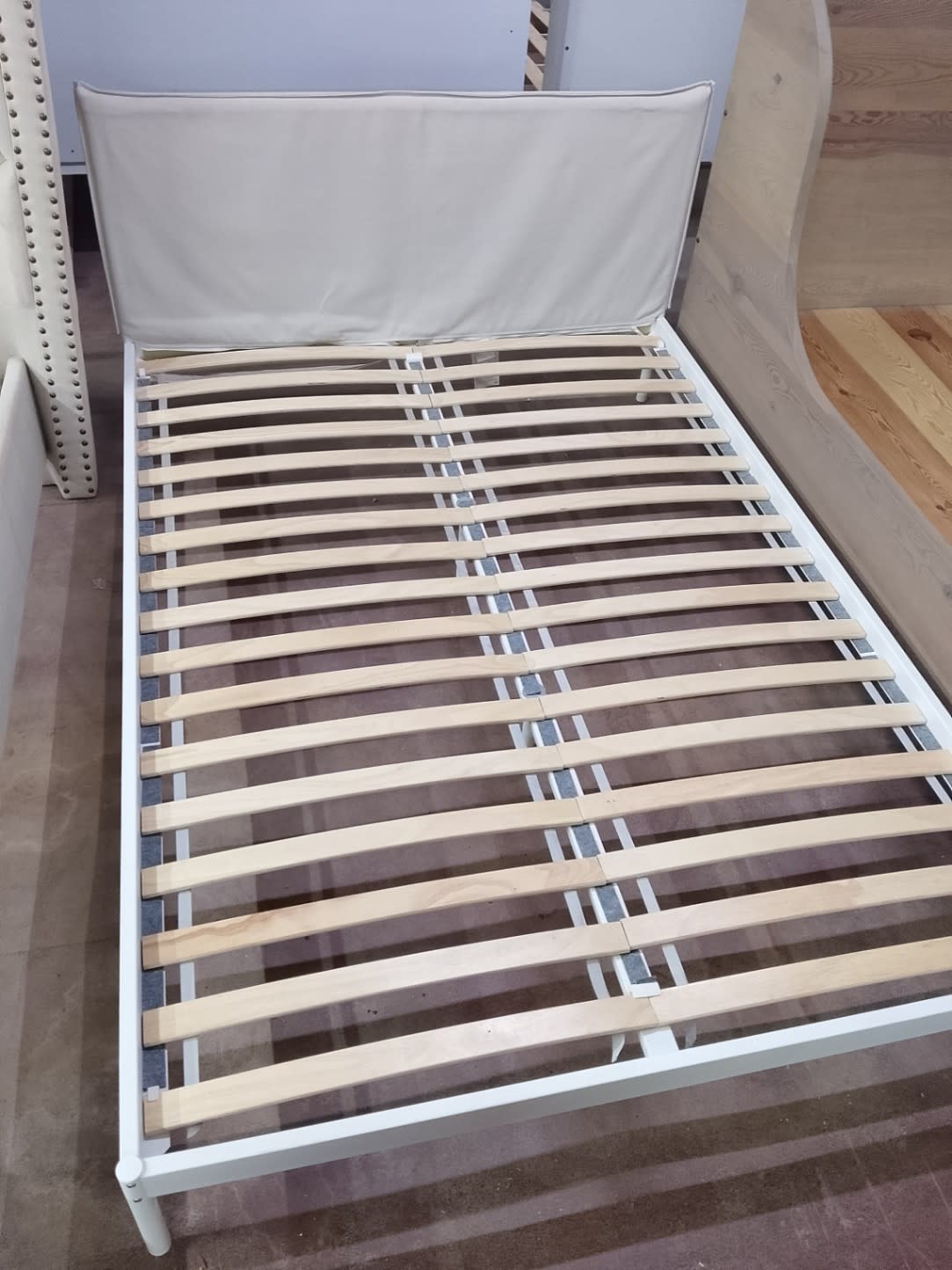 Bufaisal barcode label for used queen bed frame white upholstered headboard Shop D Ajman