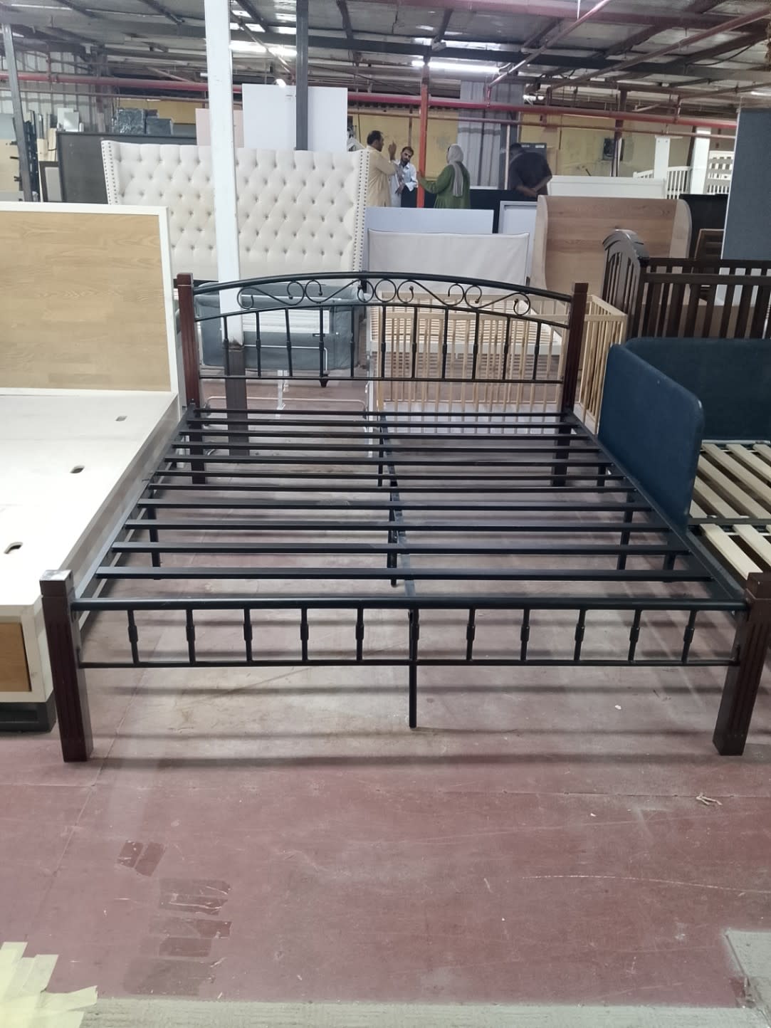 Metal Bed Frame with Scroll Headboard
