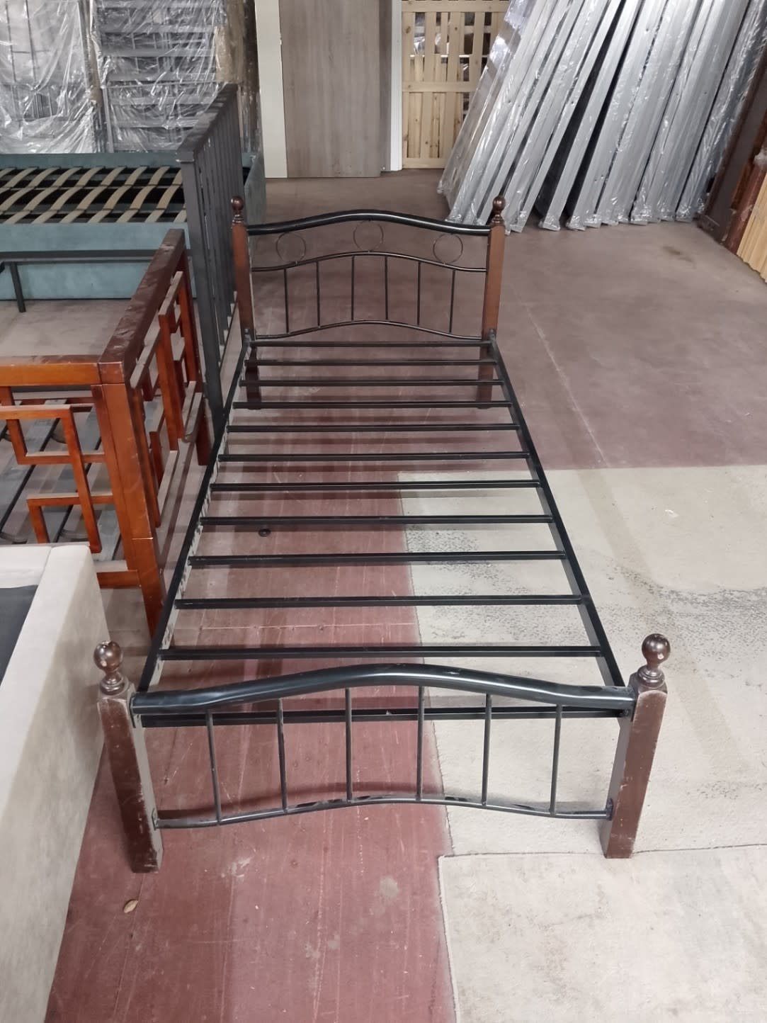 Single Metal Bed Frame with Wooden Posts