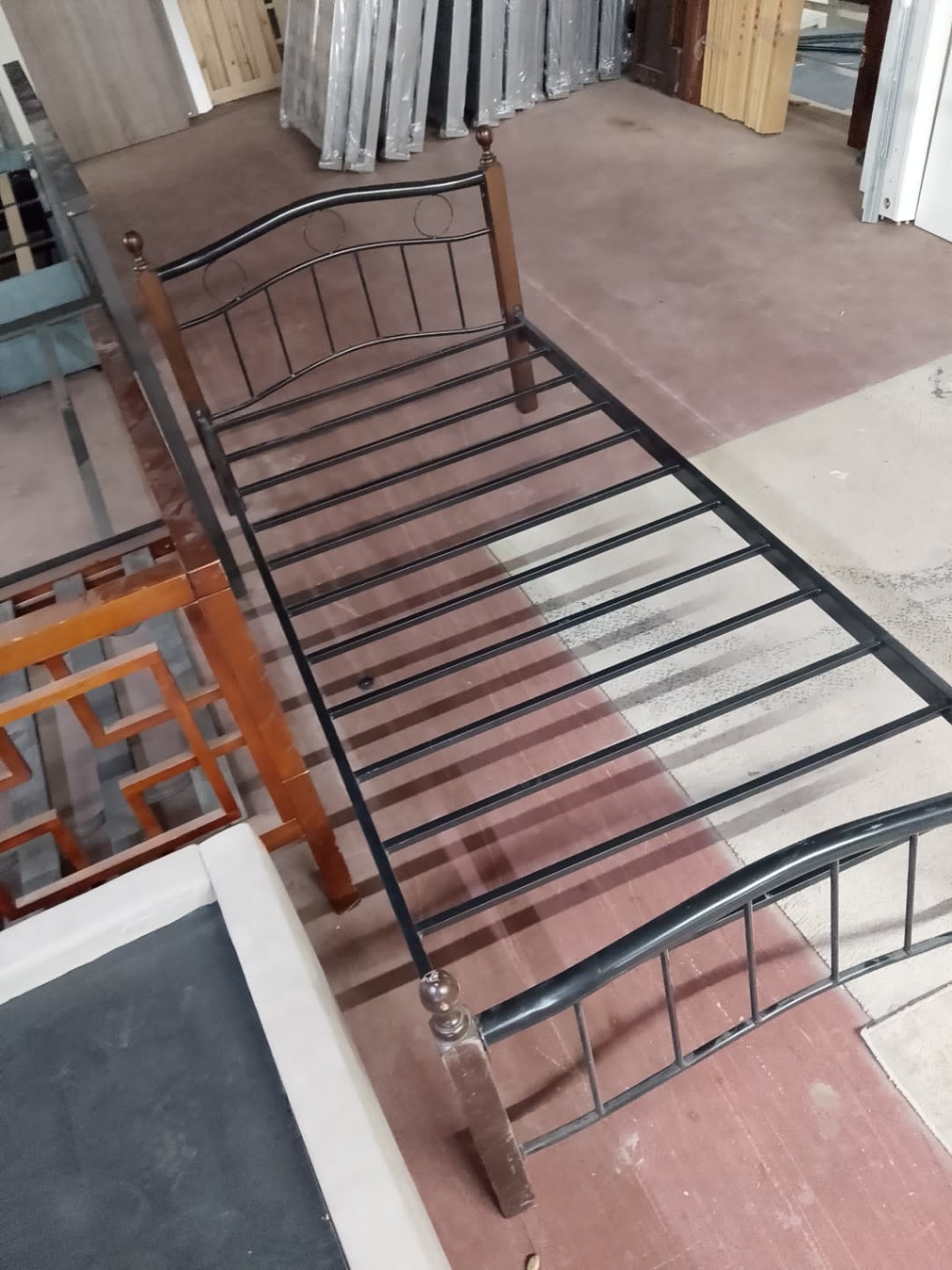 Single Metal Bed Frame with Wooden Posts 2