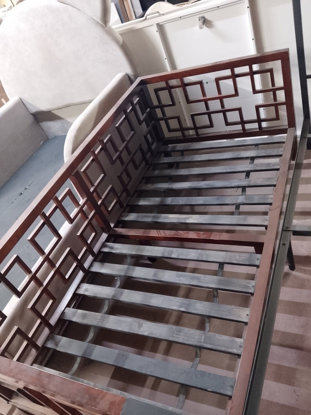 Single Bed Frame with Lattice Headboard 2
