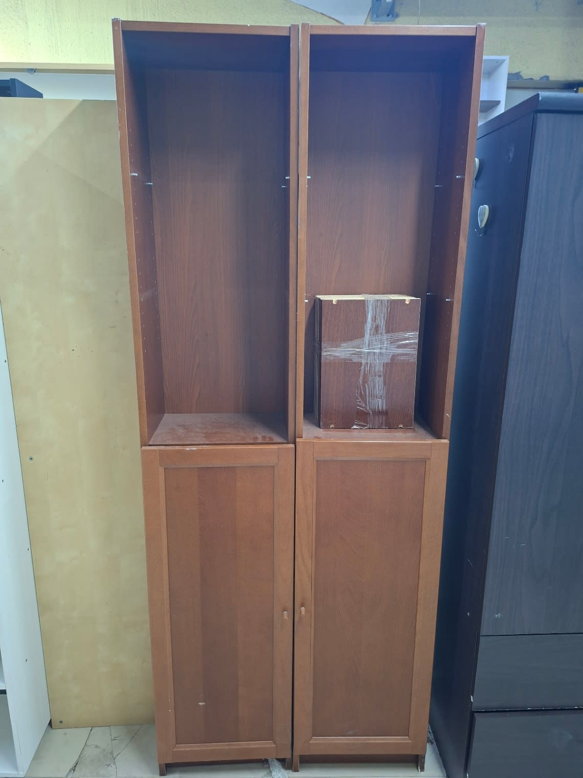Tall Storage Cabinet with Open Shelves and Lower Doors
