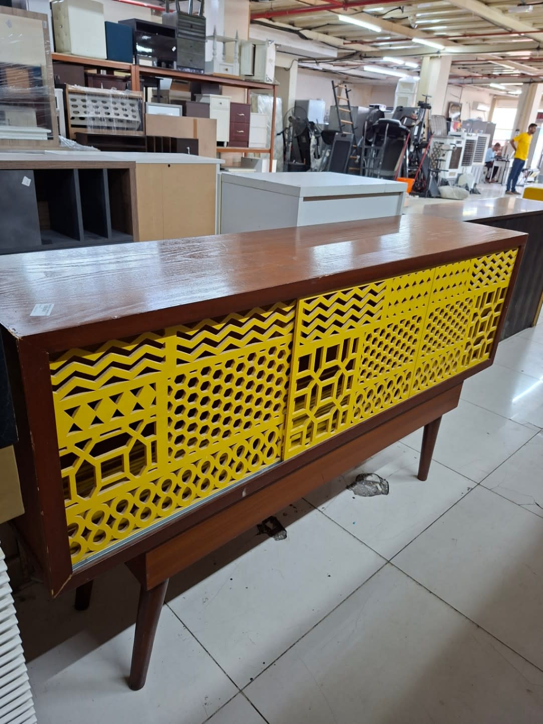 TV Stand with Lattice Sliding Doors