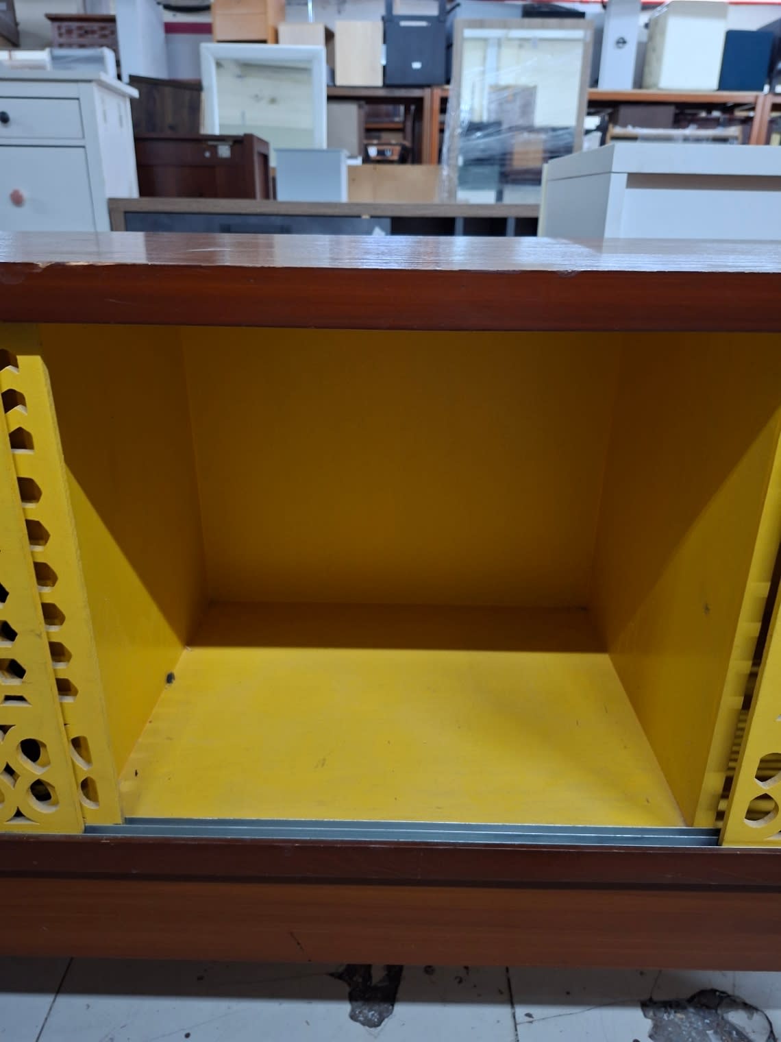 TV Stand with Lattice Sliding Doors 3