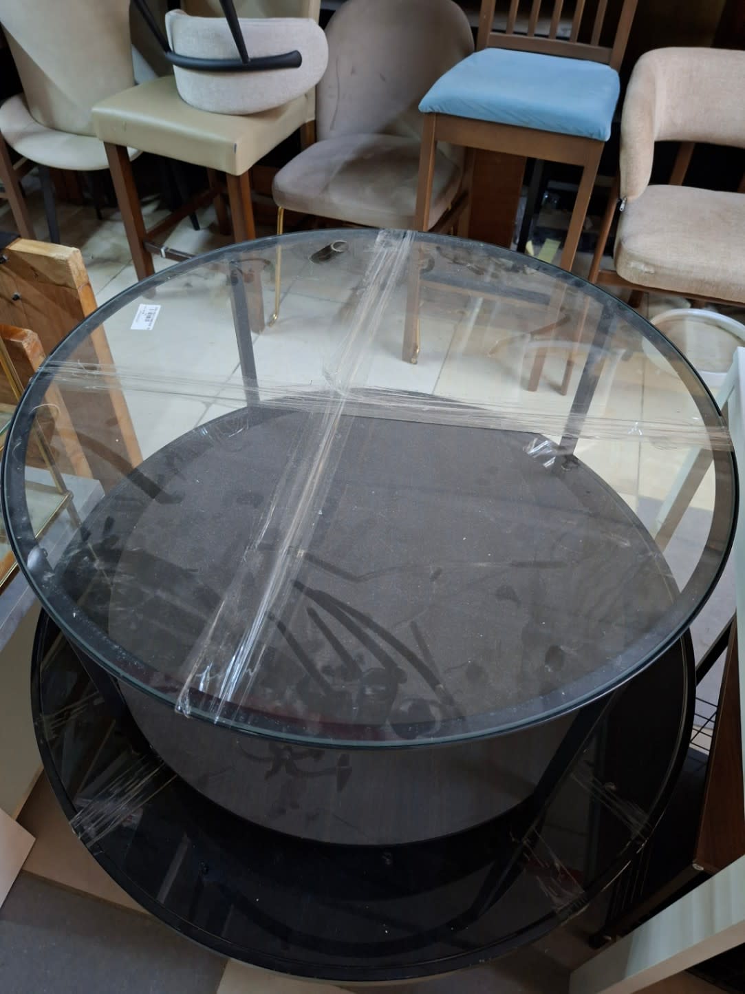 Round Glass-Top Coffee Table with Lower Shelf 2