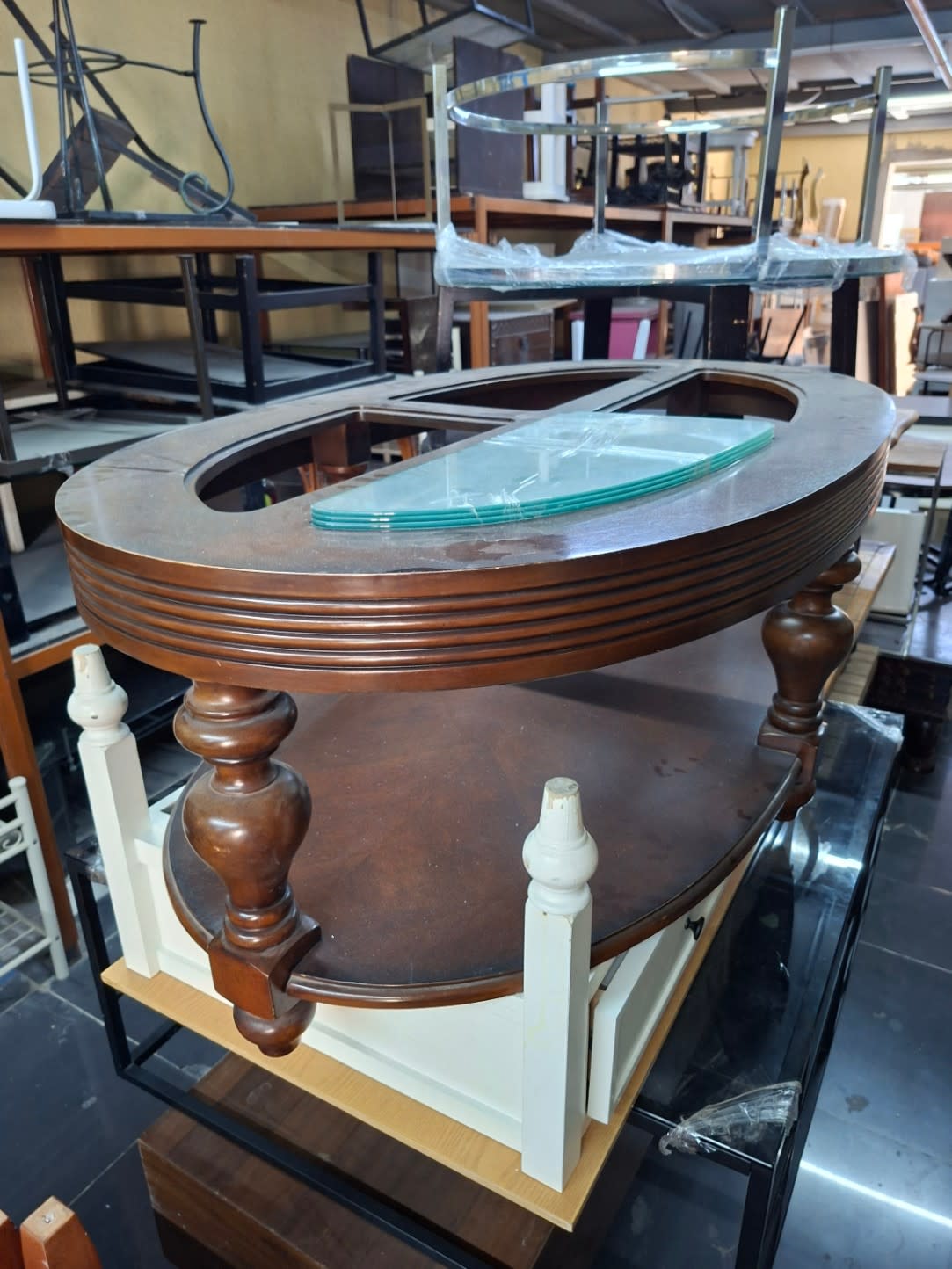 Oval Coffee Table with Glass Inserts