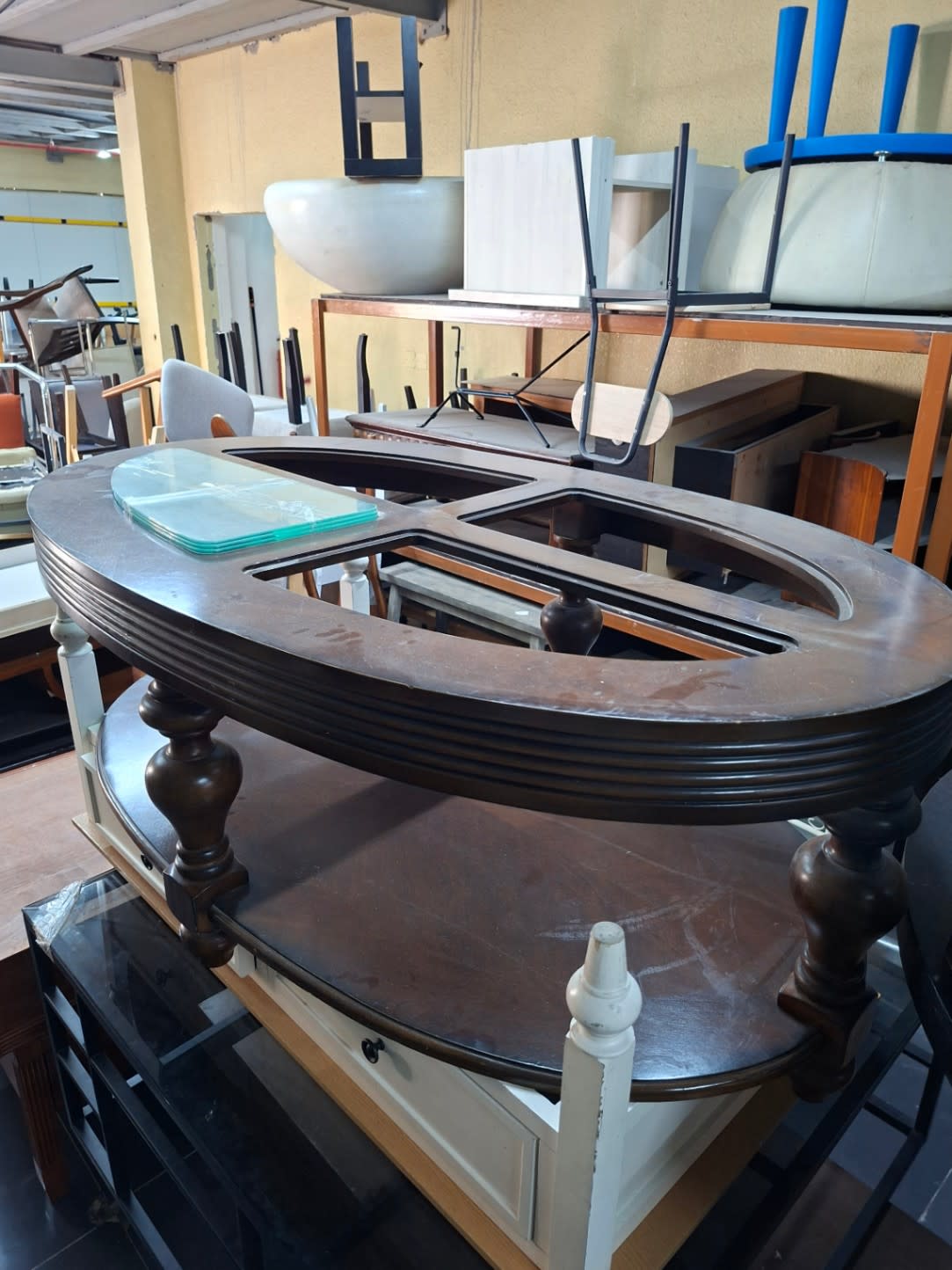 Oval Coffee Table with Glass Inserts 2