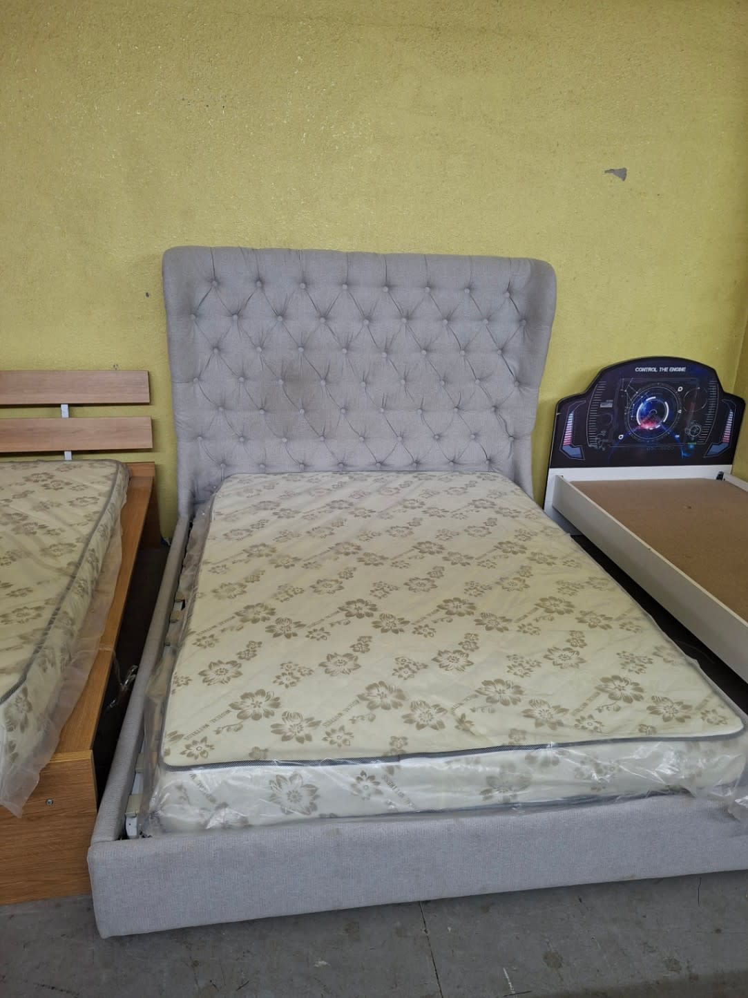 Wingback Upholstered Bed Frame with Mattress
