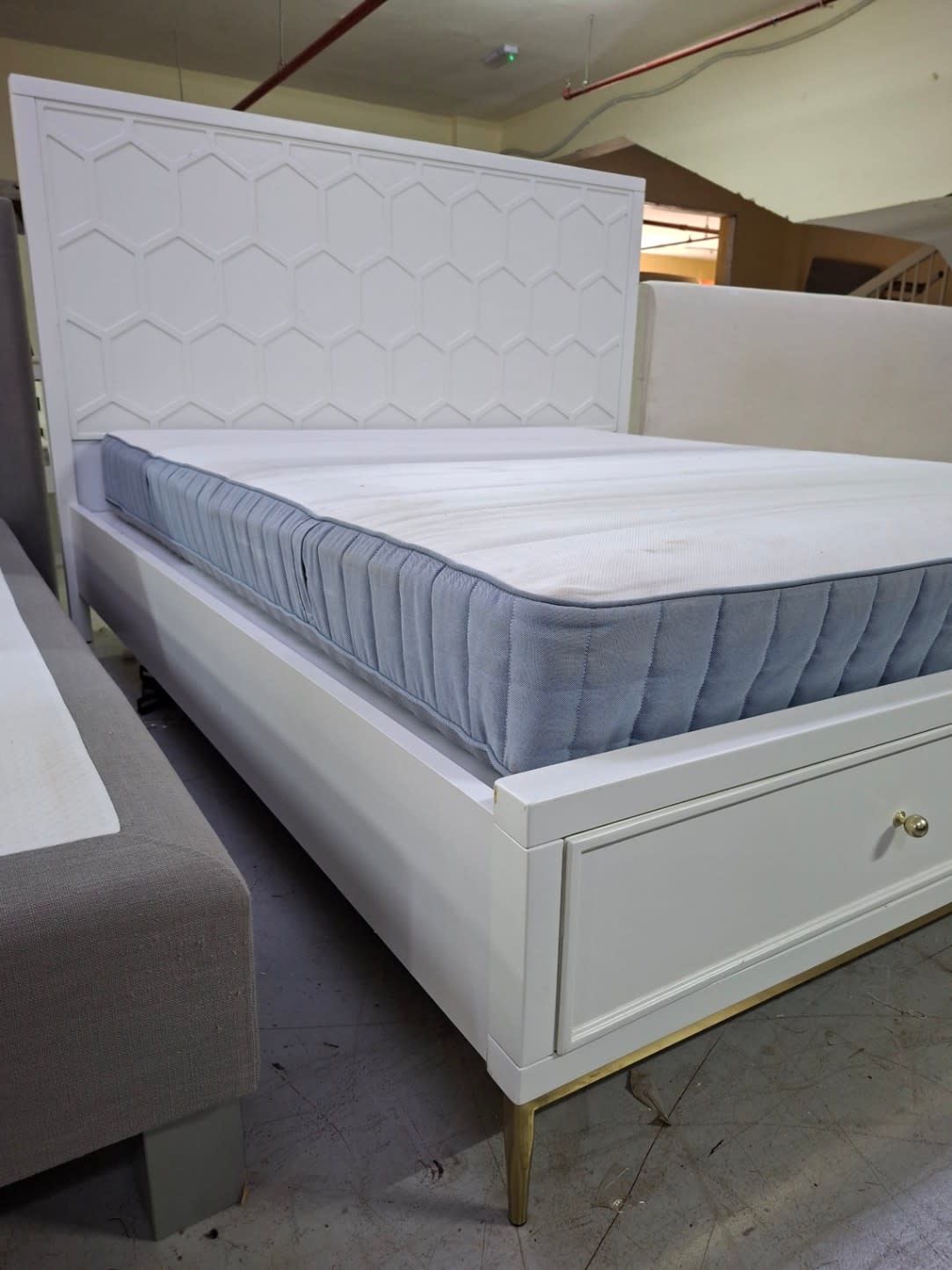 Queen Bed Frame with Storage Drawers and Honeycomb Headboard 3