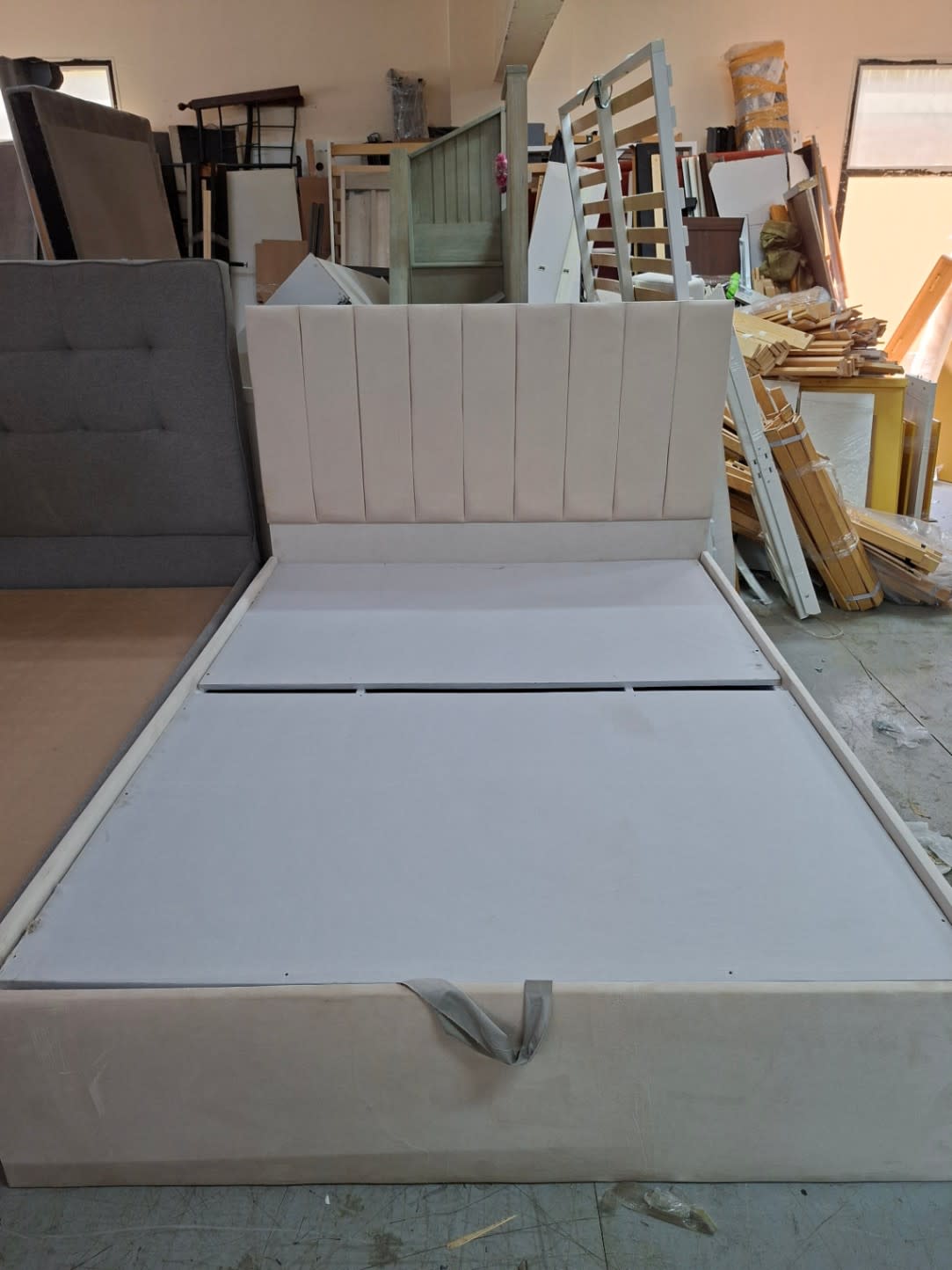 Upholstered Bed Frame with Channel-Tufted Headboard