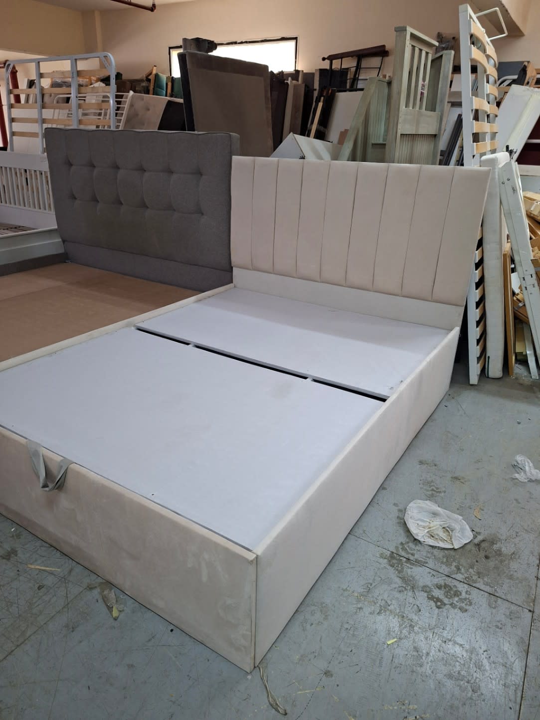 Upholstered Bed Frame with Channel-Tufted Headboard 2