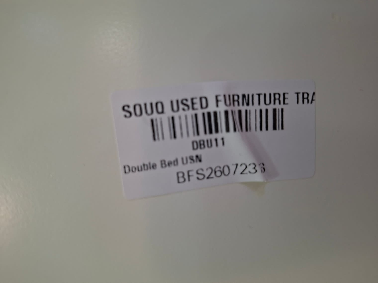 Bufaisal barcode label BFS2607236 for used white double bed frame