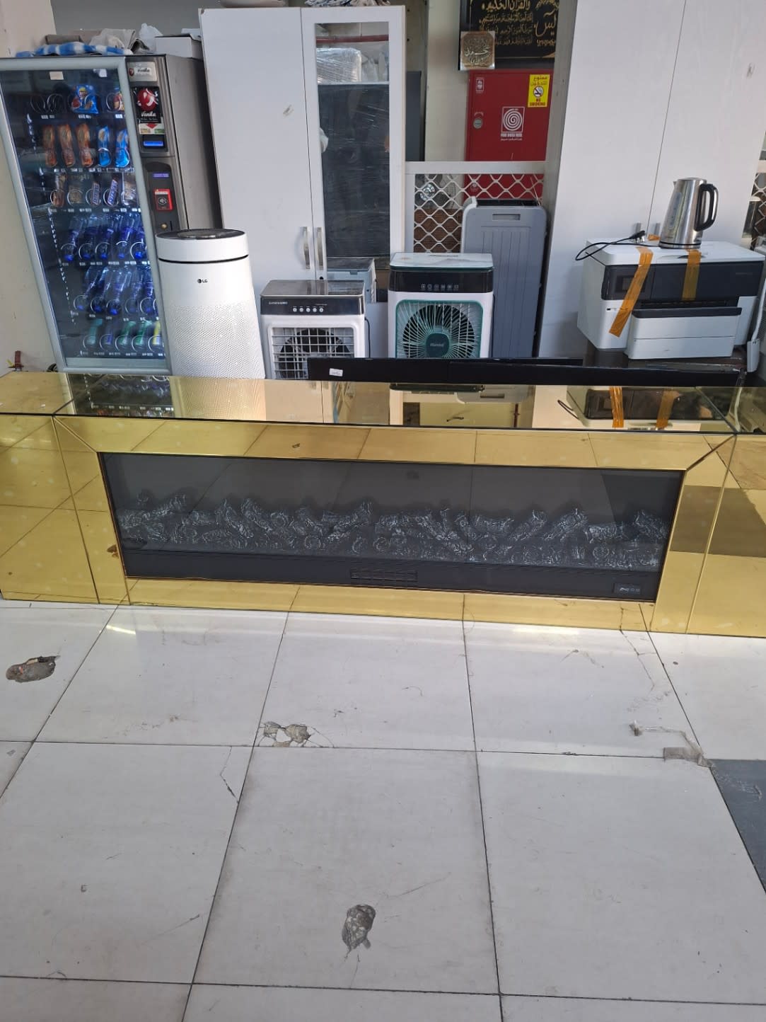 Electric Fireplace TV Stand with Gold Mirror Surround 3