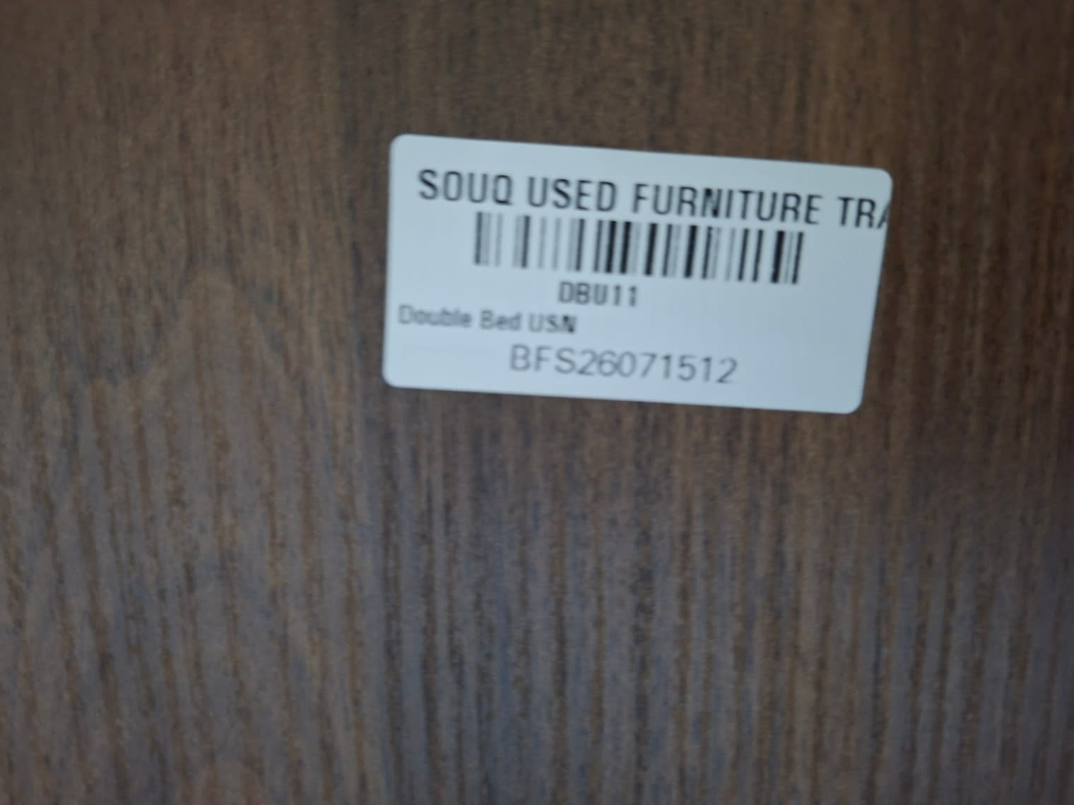 Bufaisal barcode label BFS26071512 for used double bed frame