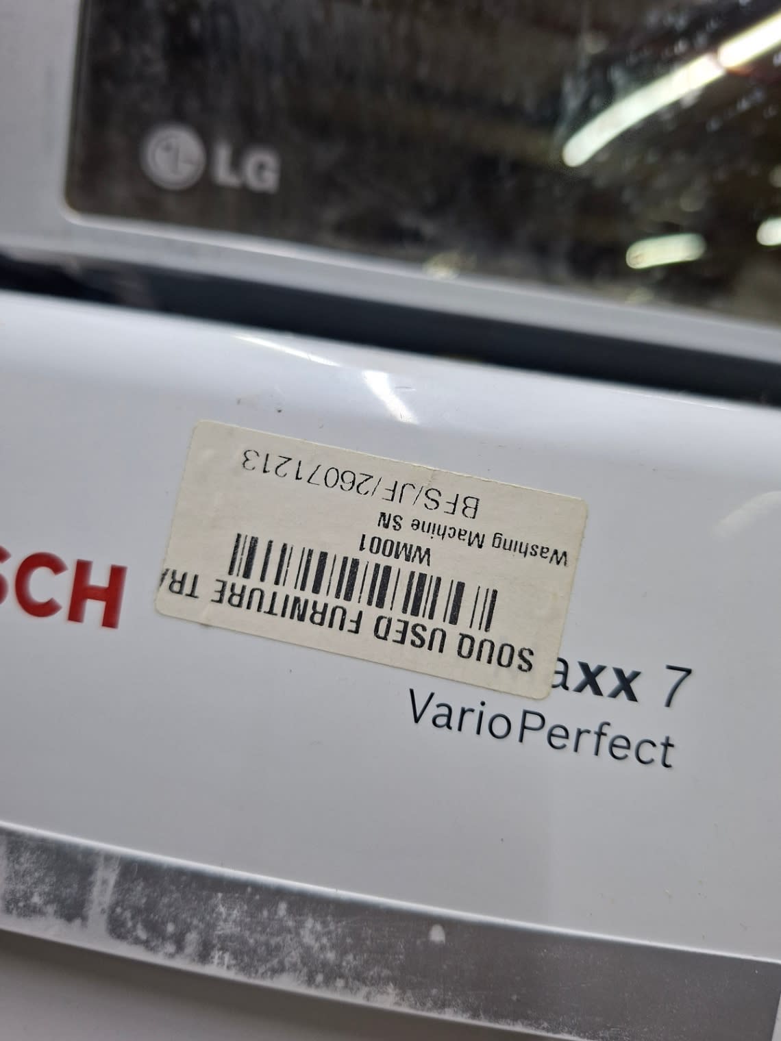 Bufaisal barcode label BFS/JF/26071213 for used Bosch 7kg front-load washing machine
