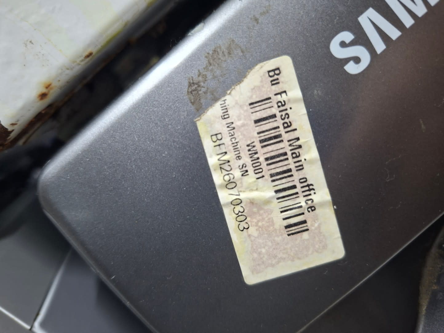 Bufaisal barcode label BFM26070303 for used Samsung 9kg EcoBubble front-load washing machine