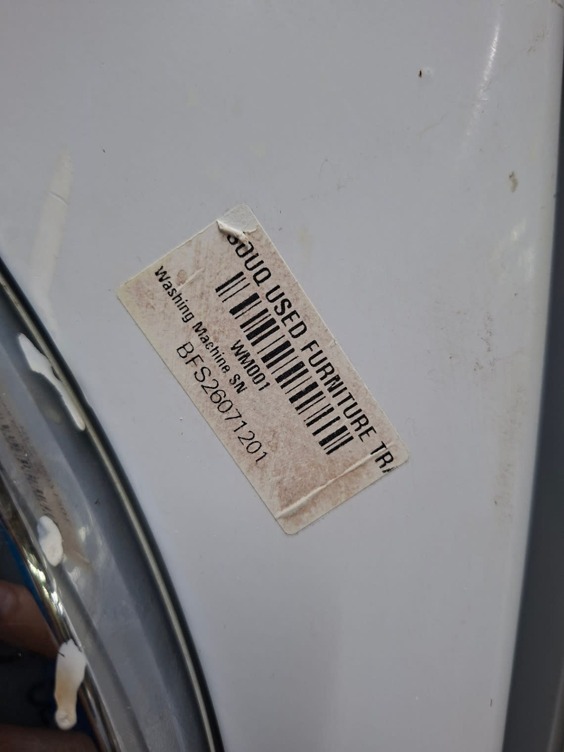 Bufaisal barcode label BFS26071201 for used Candy front-load washing machine
