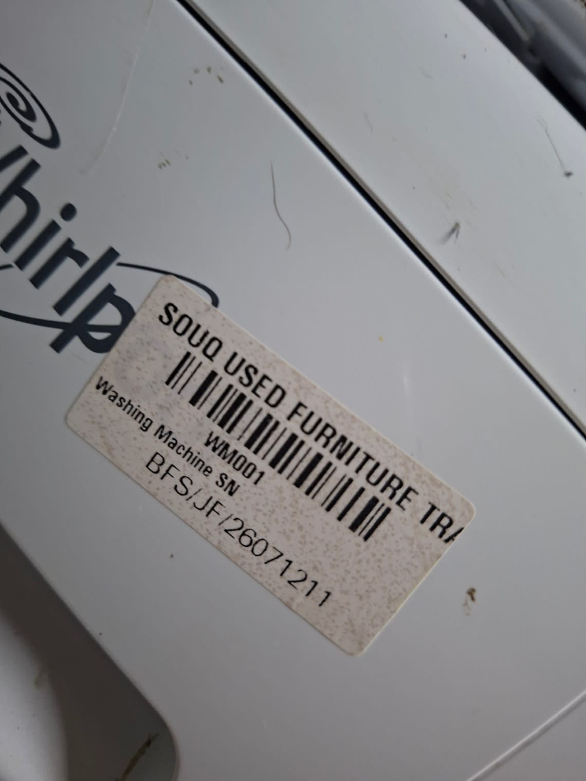 Bufaisal barcode label BFS/JF/26071211 for used Whirlpool 6kg front-load washing machine