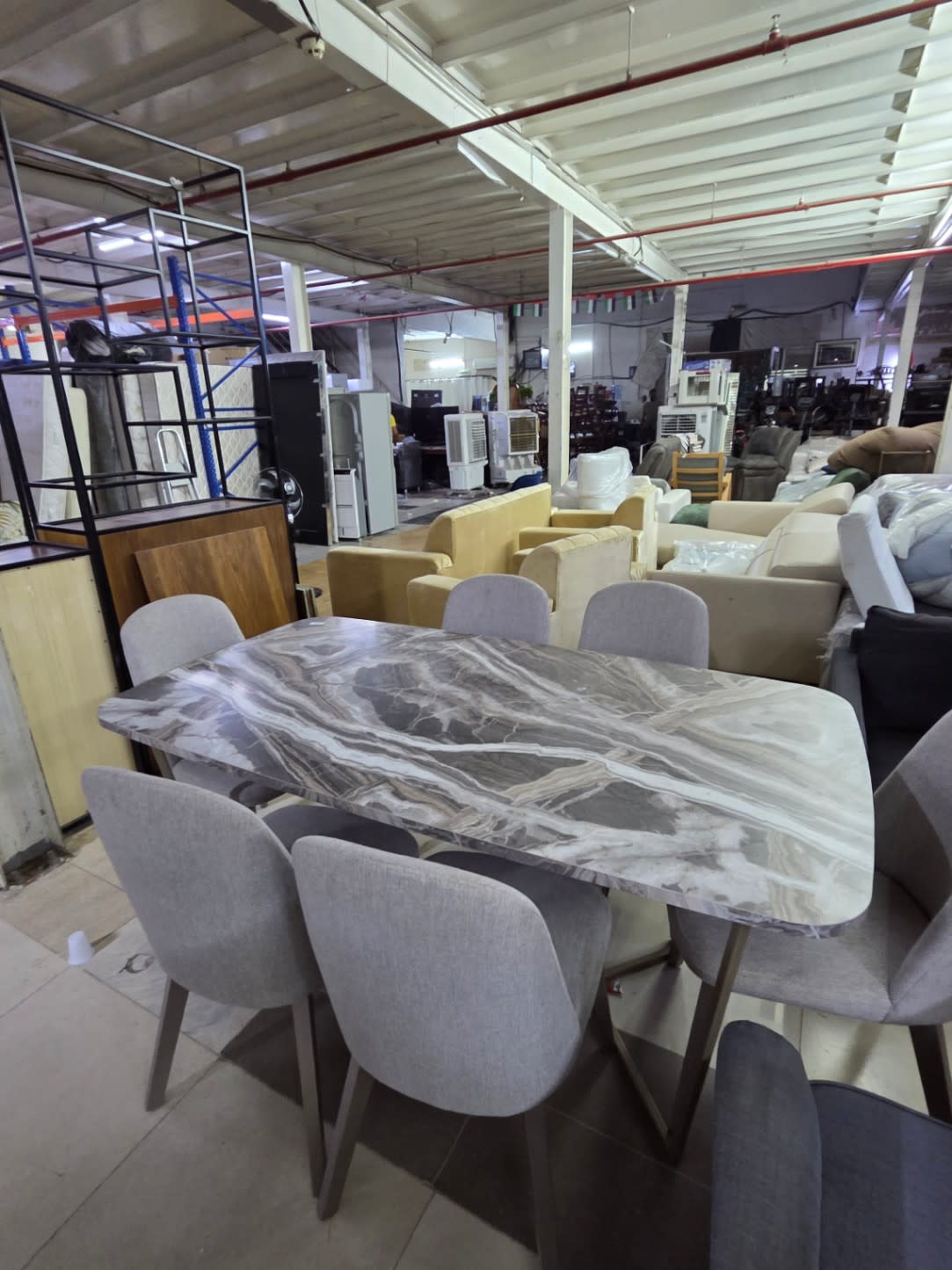 6-Seater Dining Set with Marble-Effect Table