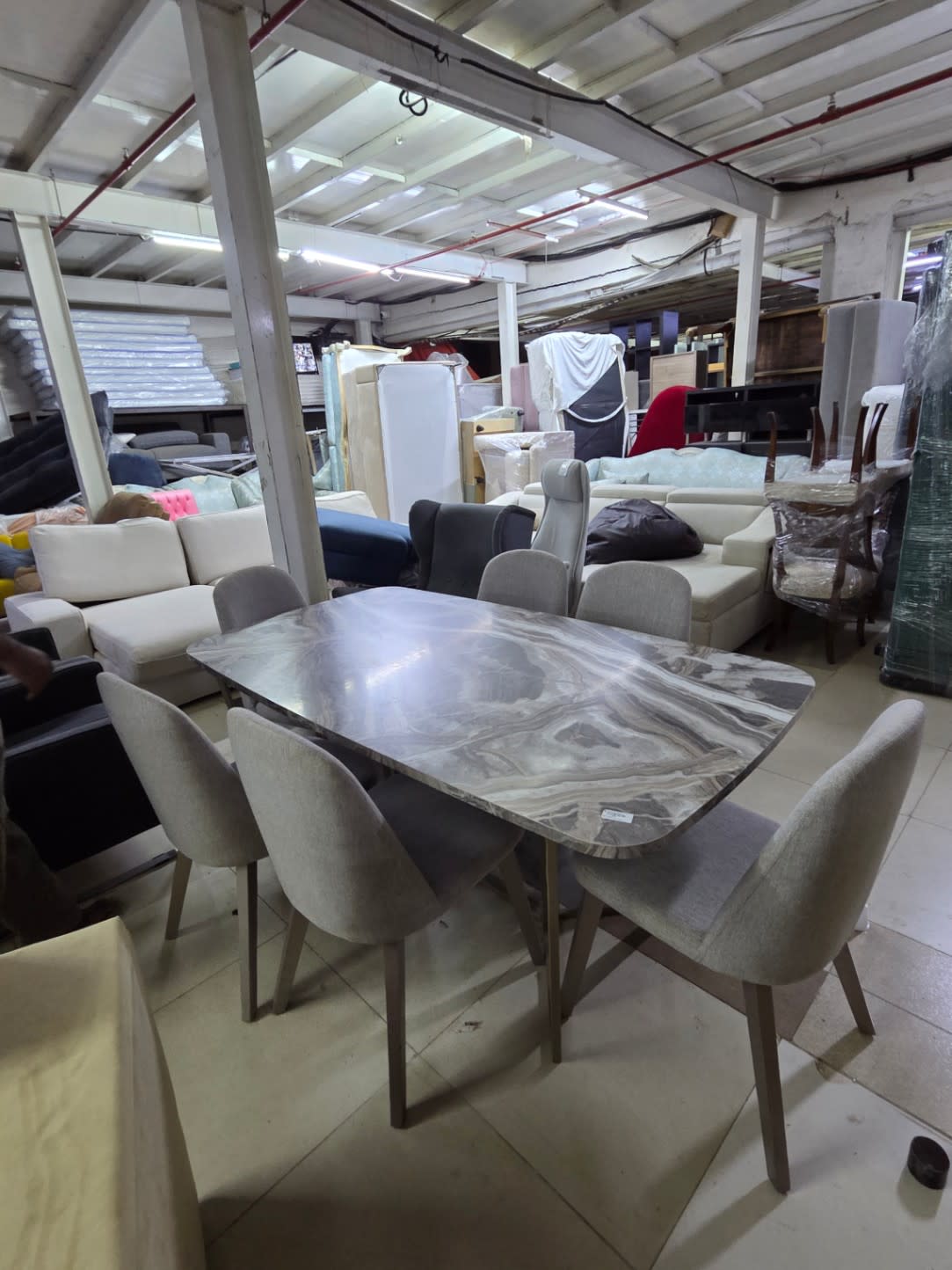 6-Seater Dining Set with Marble-Effect Table 2