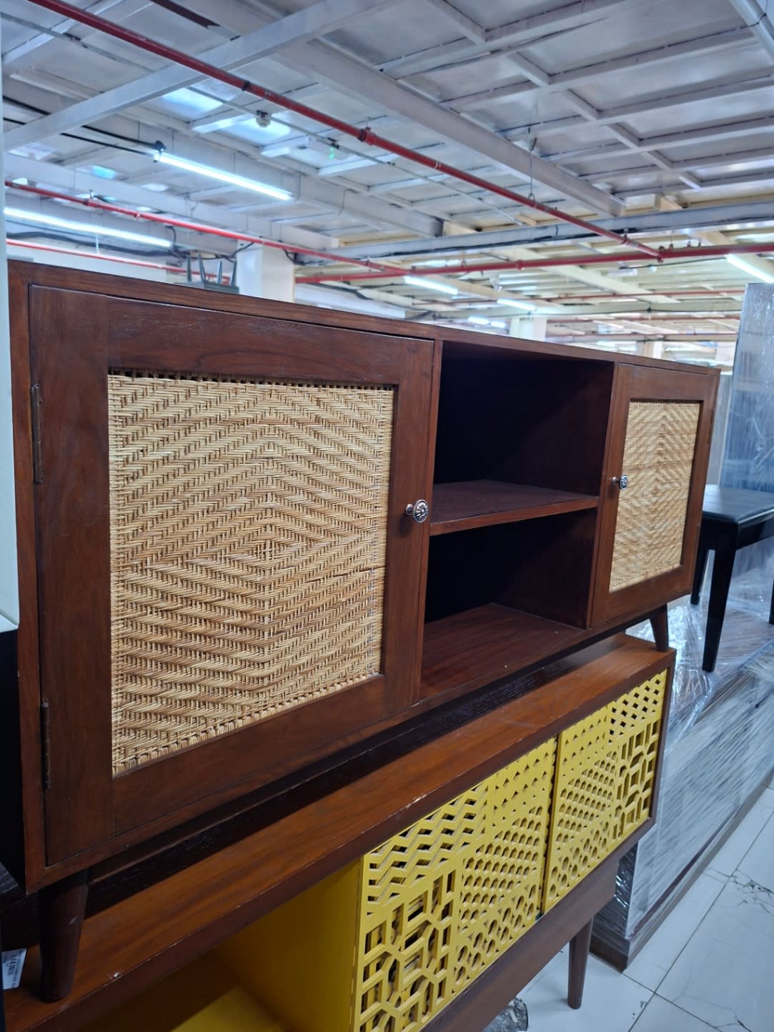 TV Stand with Rattan Door Panels 2