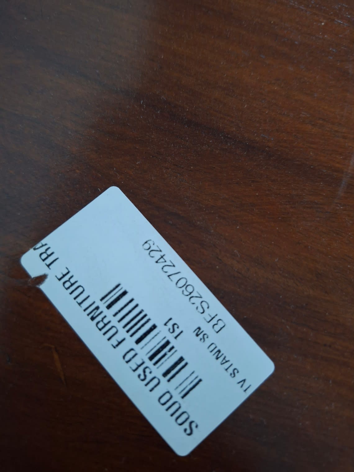 Bufaisal barcode label BFS26072429 for used rattan TV stand