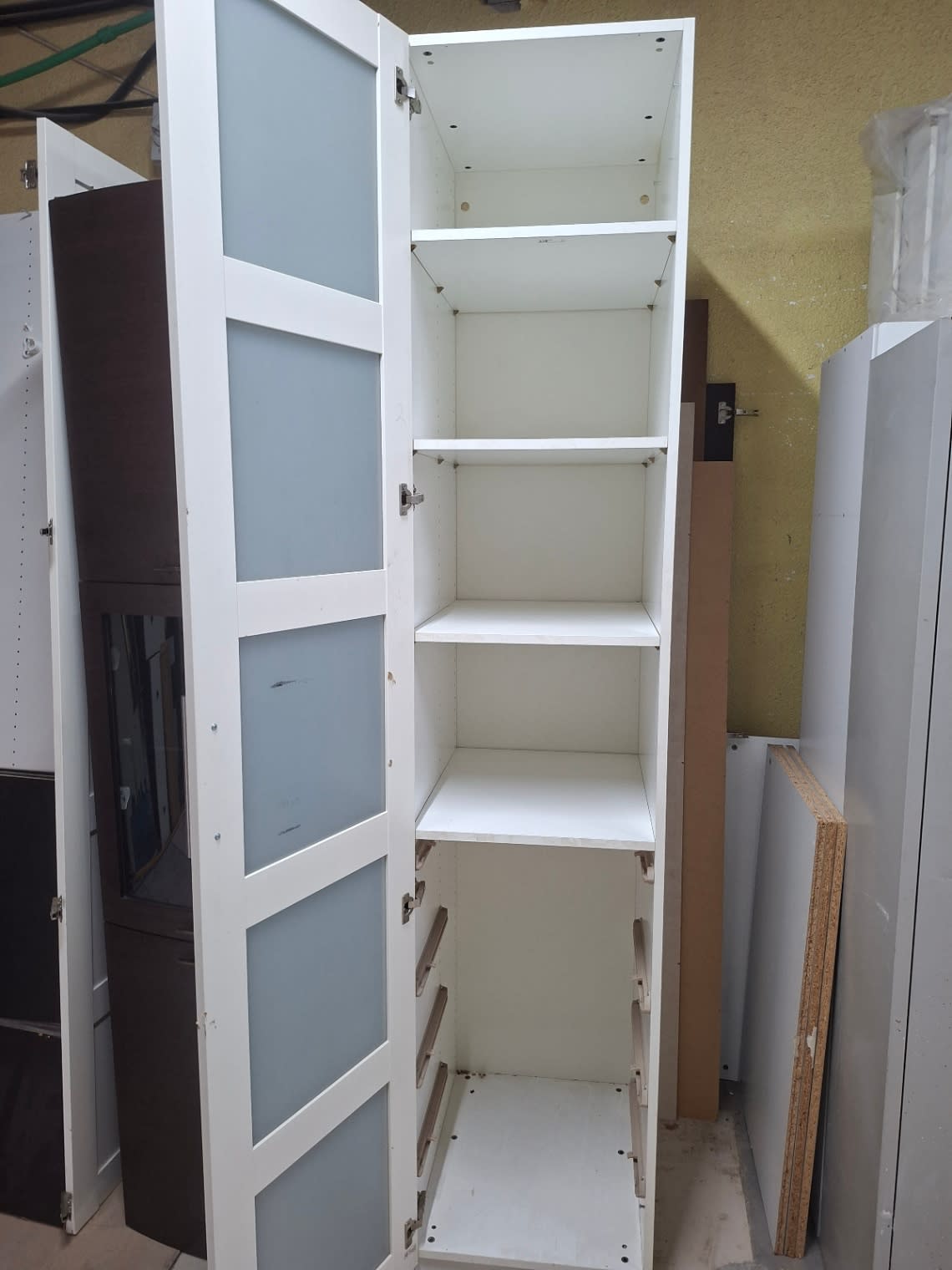 Tall Storage Cabinet with Frosted Glass Door