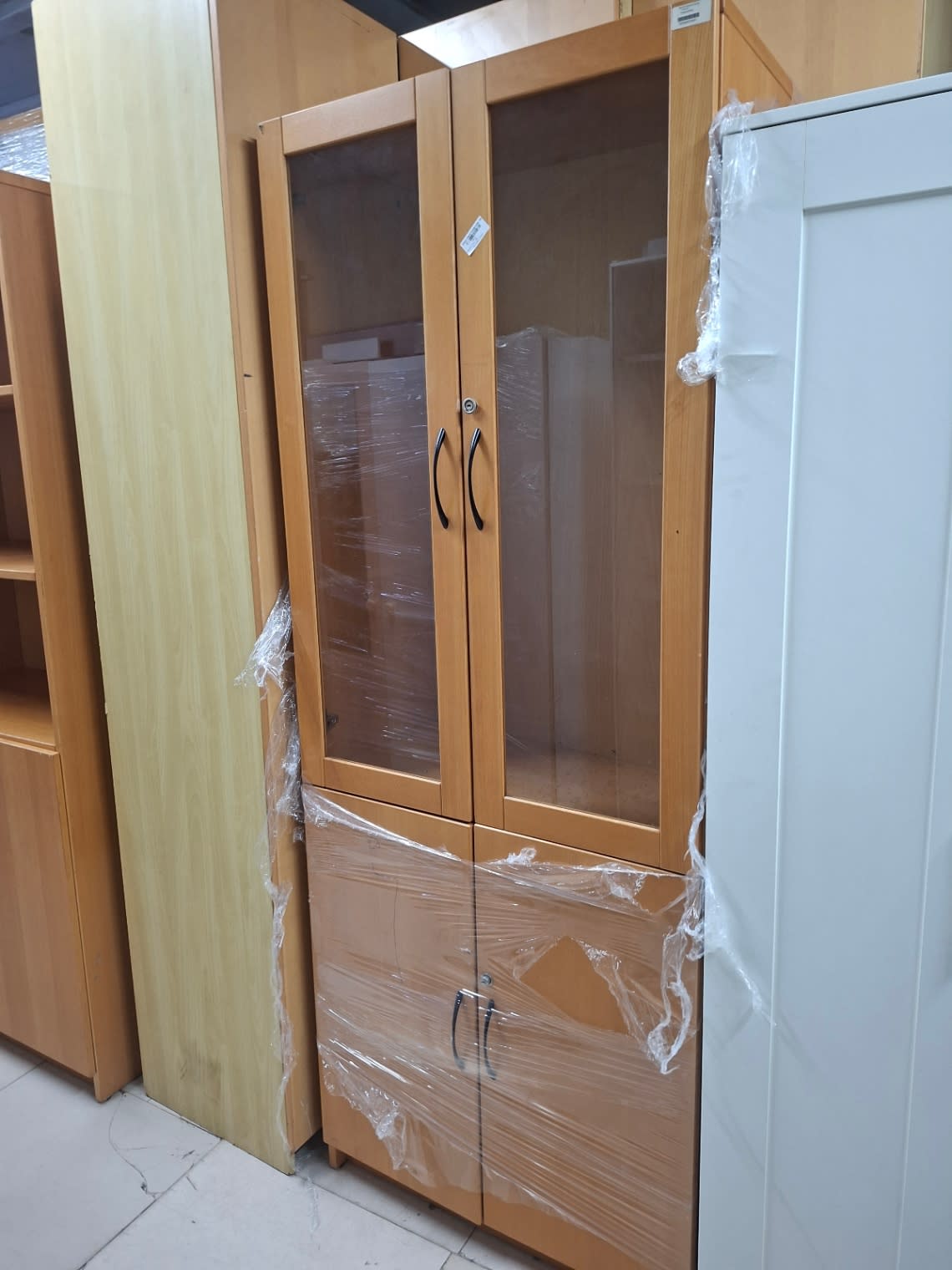 2-Door Storage Cupboard with Glass Upper Doors