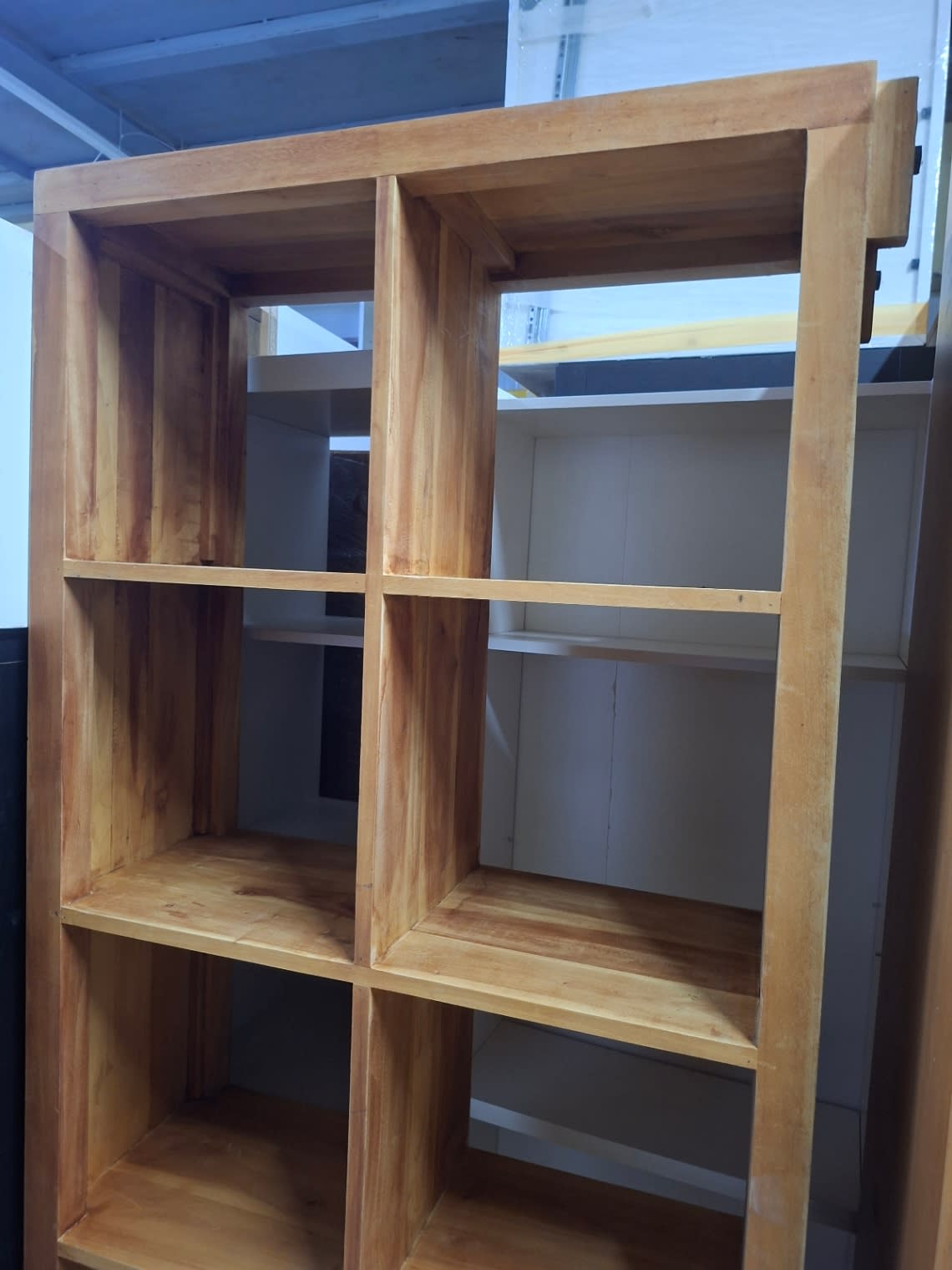 Barcode label photo for used tall wood cube shelving unit at Bufaisal Shop C Ajman