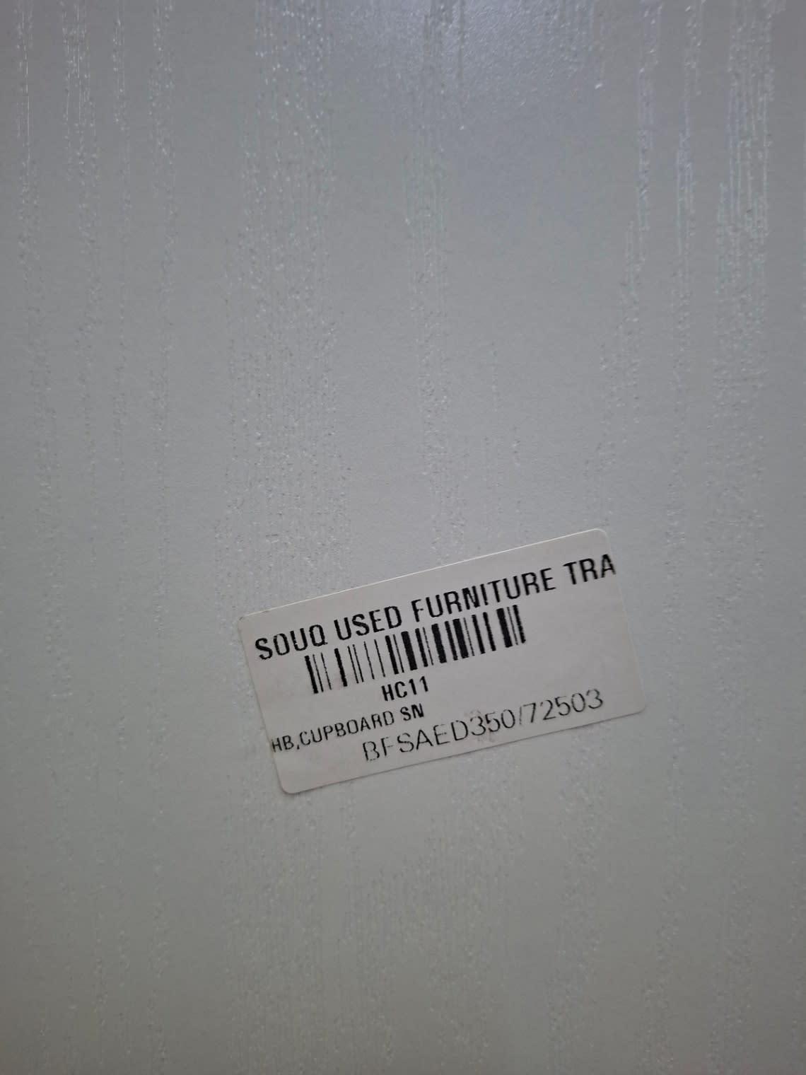 Bufaisal barcode label BFSAED350/72503 for new 2-door white wardrobe