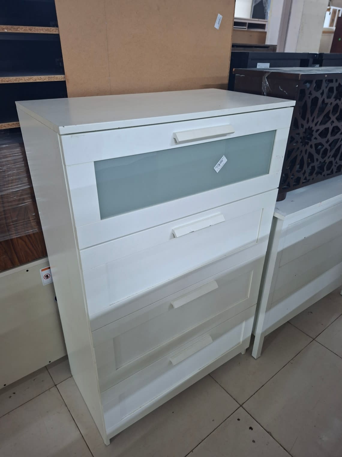 Chest of Drawers White with Glass-Front Top Drawer