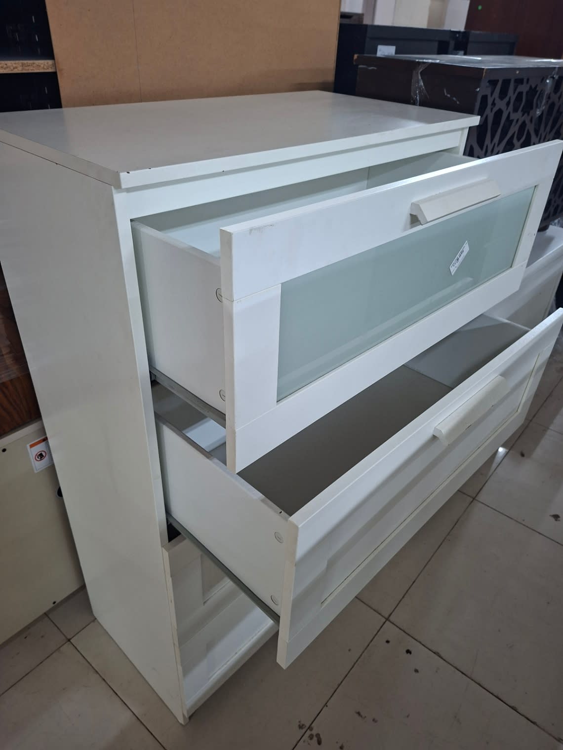 Chest of Drawers White with Glass-Front Top Drawer 2