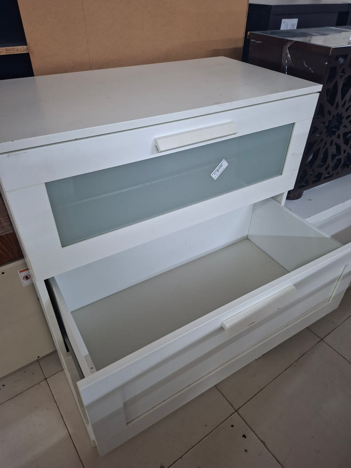 Chest of Drawers White with Glass-Front Top Drawer 3