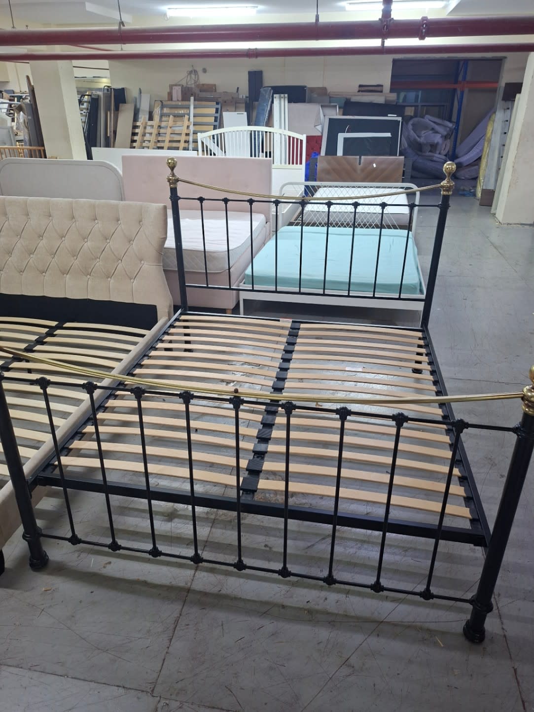 Metal Bed Frame with Brass Finials