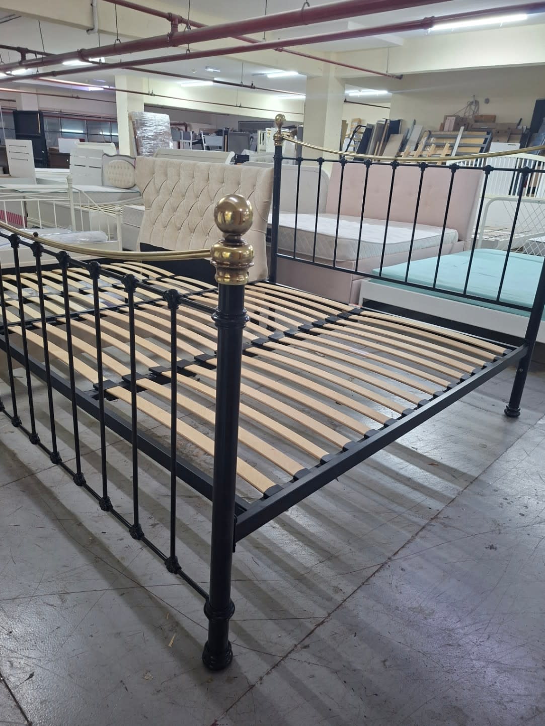 Metal Bed Frame with Brass Finials 2