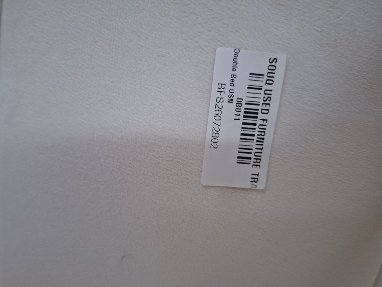 Bufaisal barcode label BFS26072802 for used double bed frame cream velvet