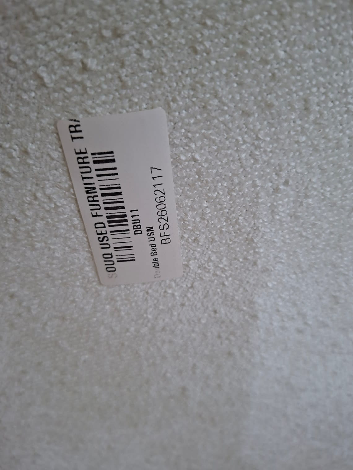 Bufaisal barcode label BFS26062117 for used double bed frame