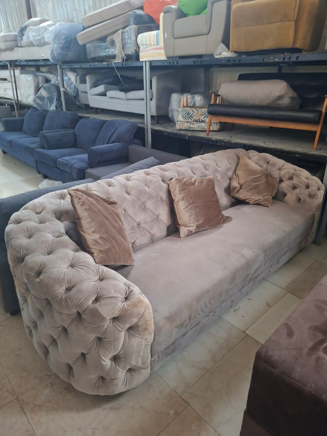 Chesterfield-Style Velvet Sofa